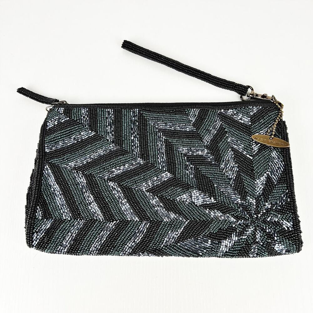 Mary Frances Starburst Beaded Navy Blue Dark Teal Silver Clutch Wristlet NWOT